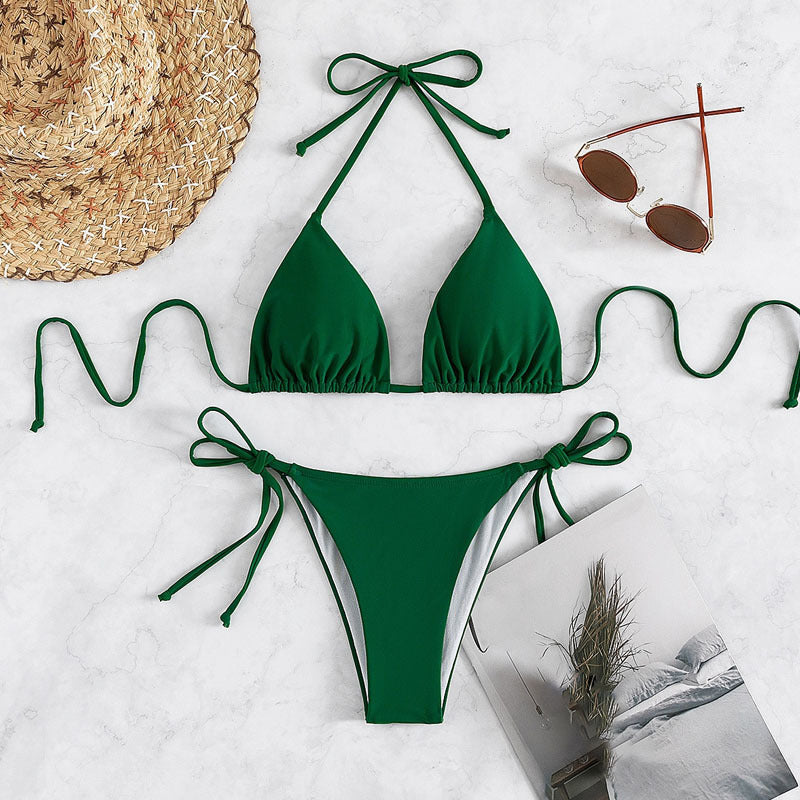 Solid Color Tie Neck Bikini