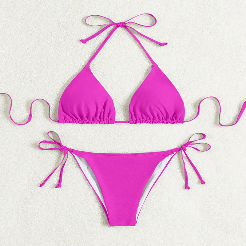Solid Color Tie Neck Bikini