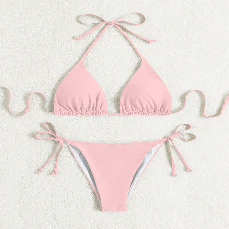 Solid Color Tie Neck Bikini