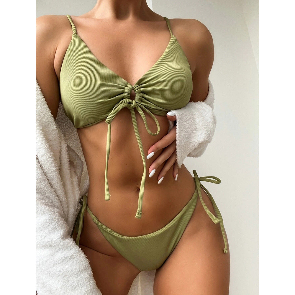 Solid-color triangle bikini