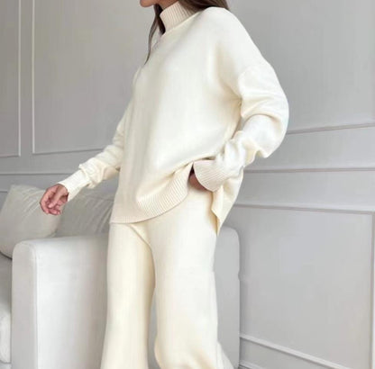 Solid-color Turtleneck Knit Set
