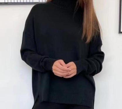 Solid-color Turtleneck Knit Set