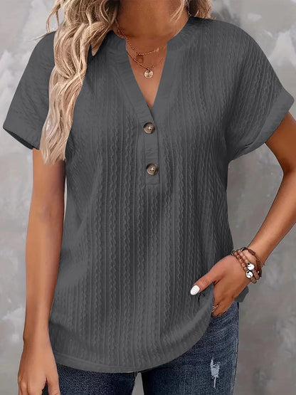 Solid color V collar button T-shirt