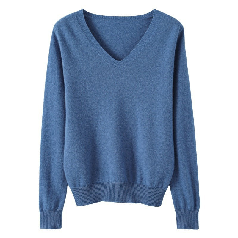 Solid-color V-neck knitted base layer shirt