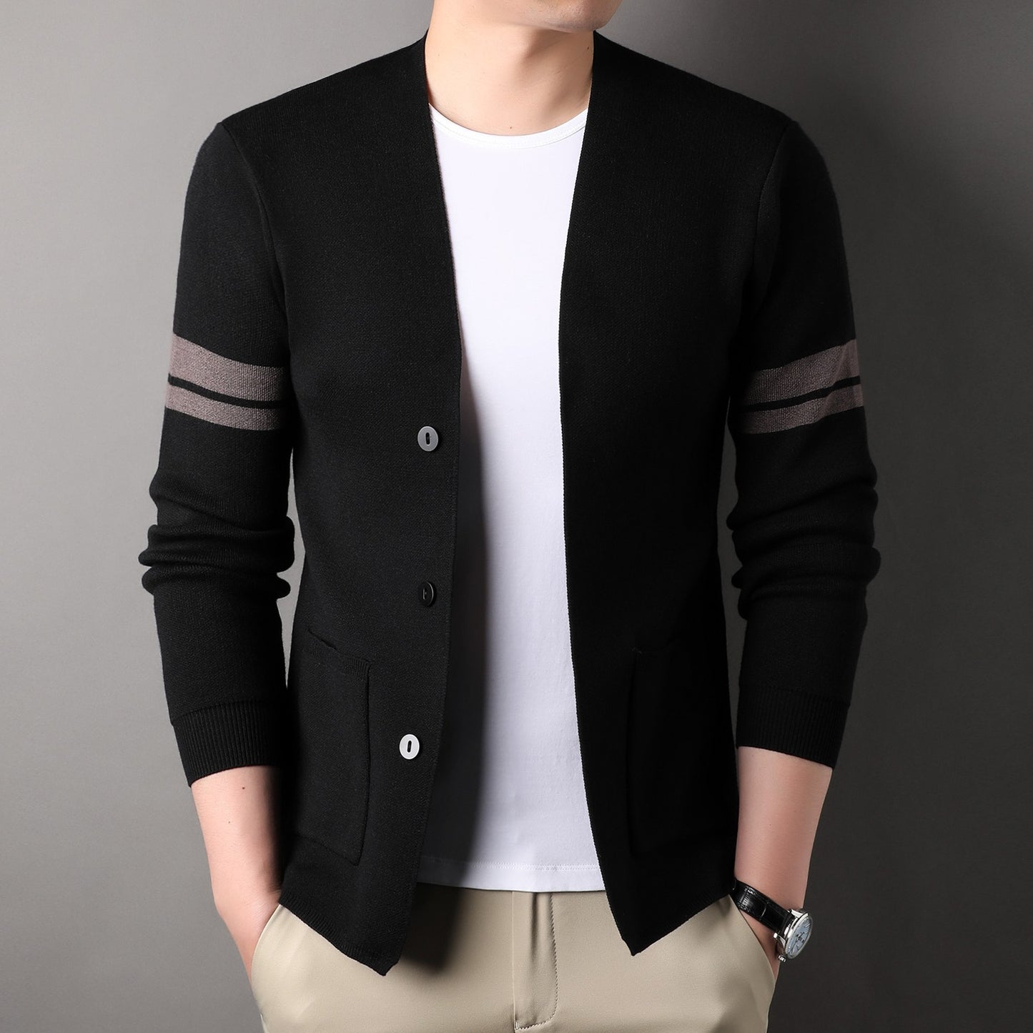 Solid-color versatile knit sweater jacket