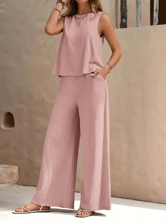 Solid color vest wide-leg women's clothing