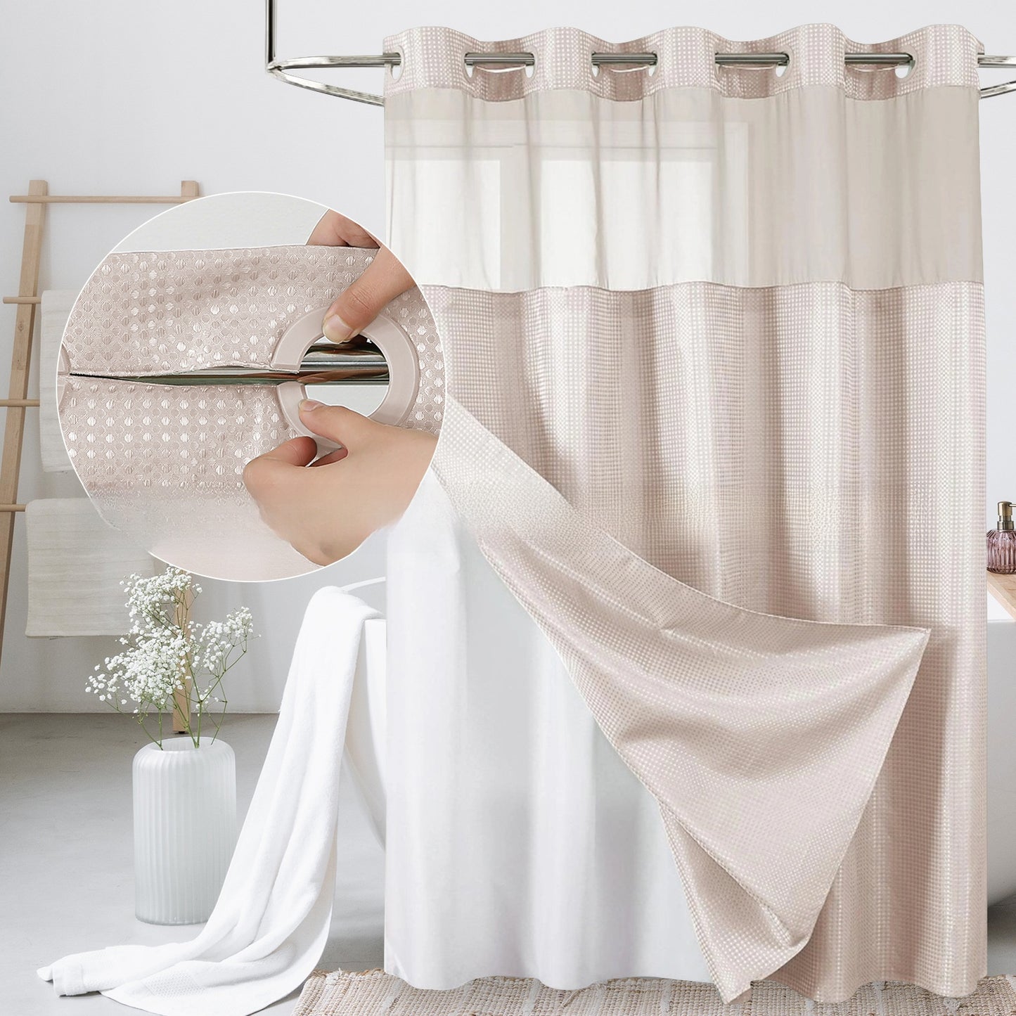 Solid-color waffle double-layer shower curtain