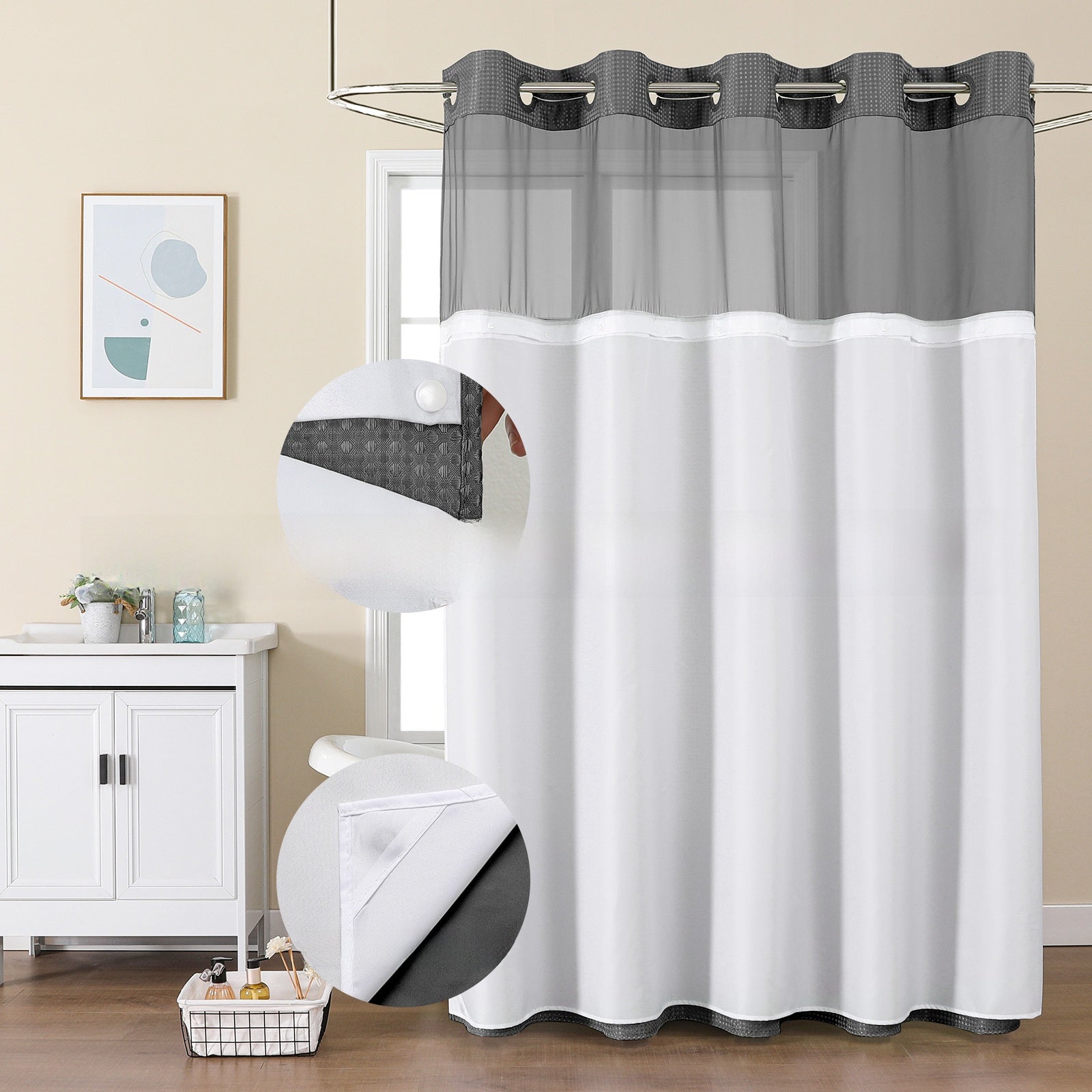 Solid-color waffle double-layer shower curtain