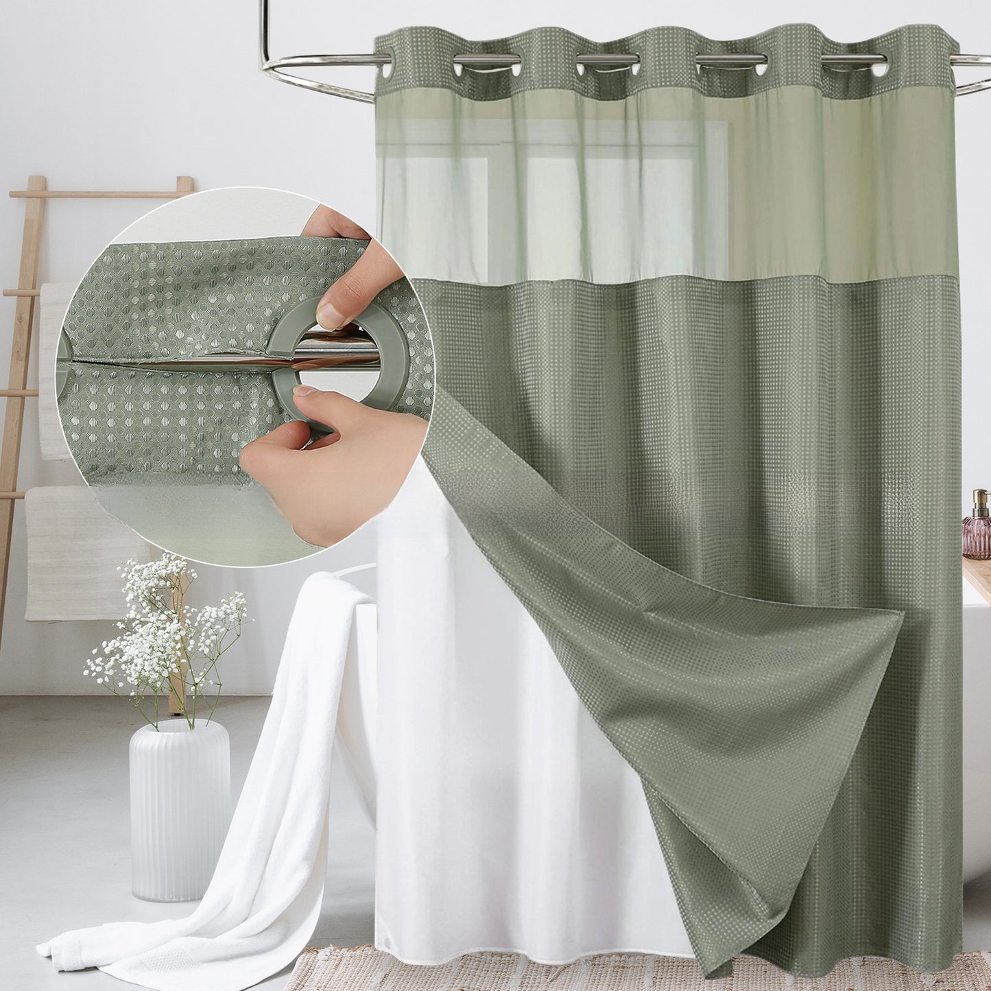 Solid-color waffle double-layer shower curtain