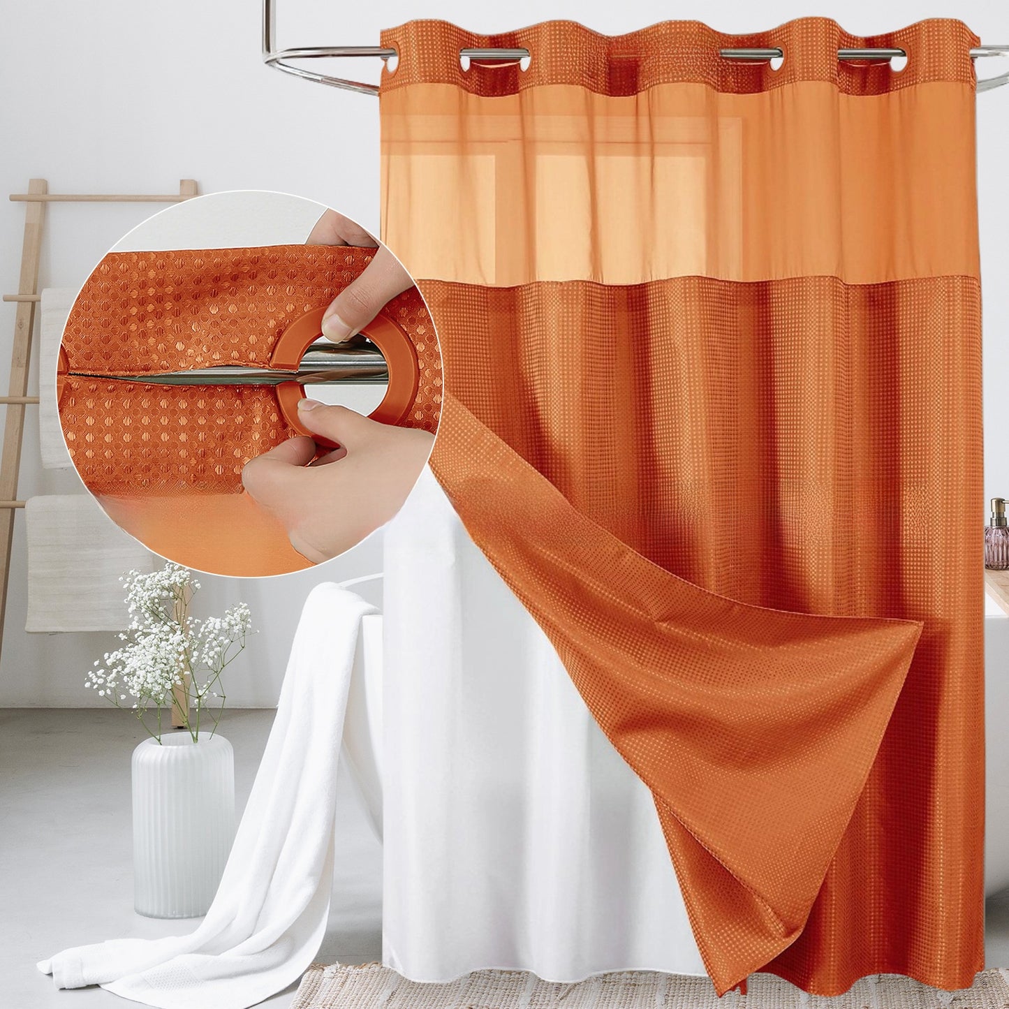 Solid-color waffle double-layer shower curtain