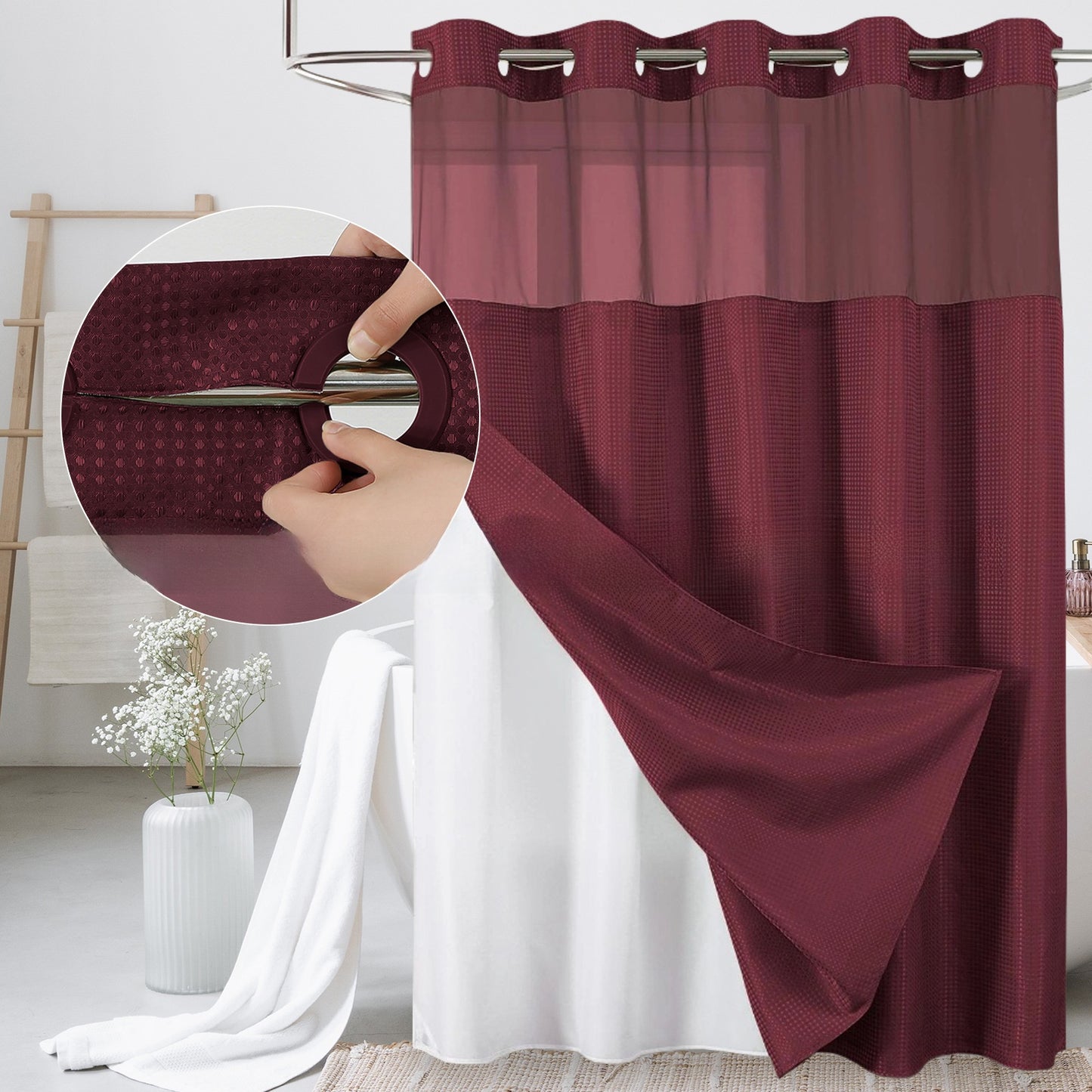 Solid-color waffle double-layer shower curtain