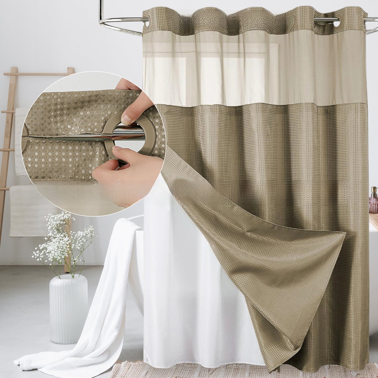 Solid-color waffle double-layer shower curtain