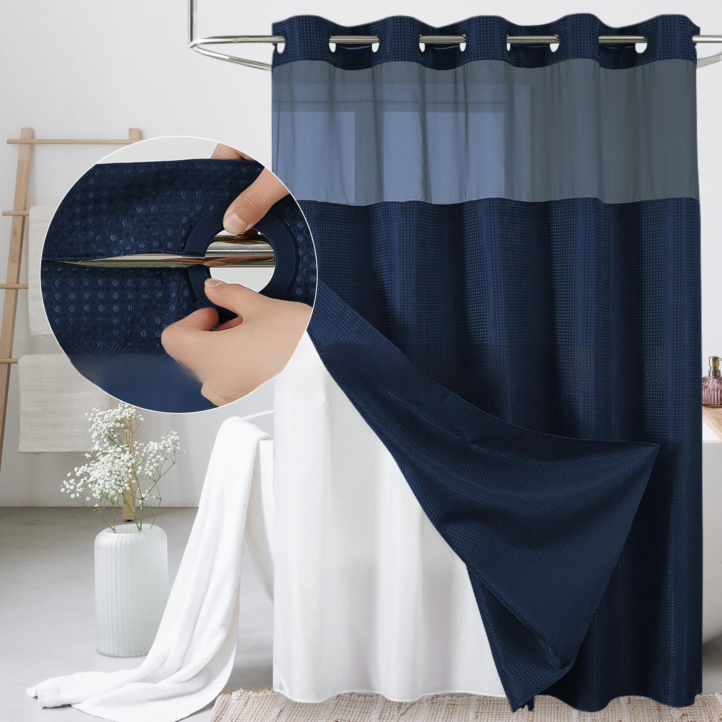 Solid-color waffle double-layer shower curtain