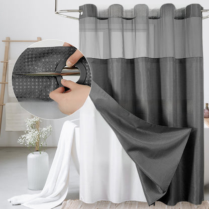 Solid-color waffle double-layer shower curtain
