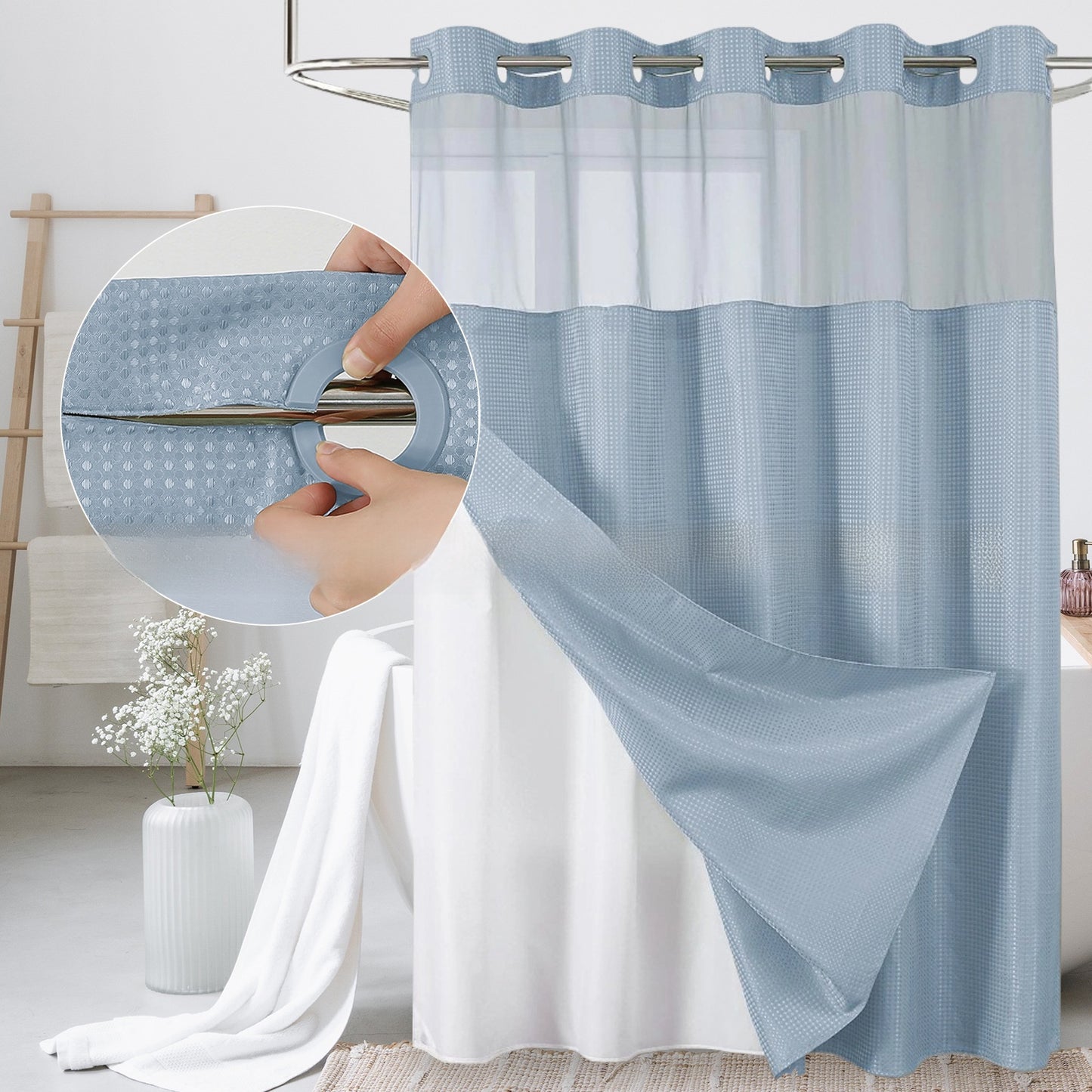 Solid-color waffle double-layer shower curtain