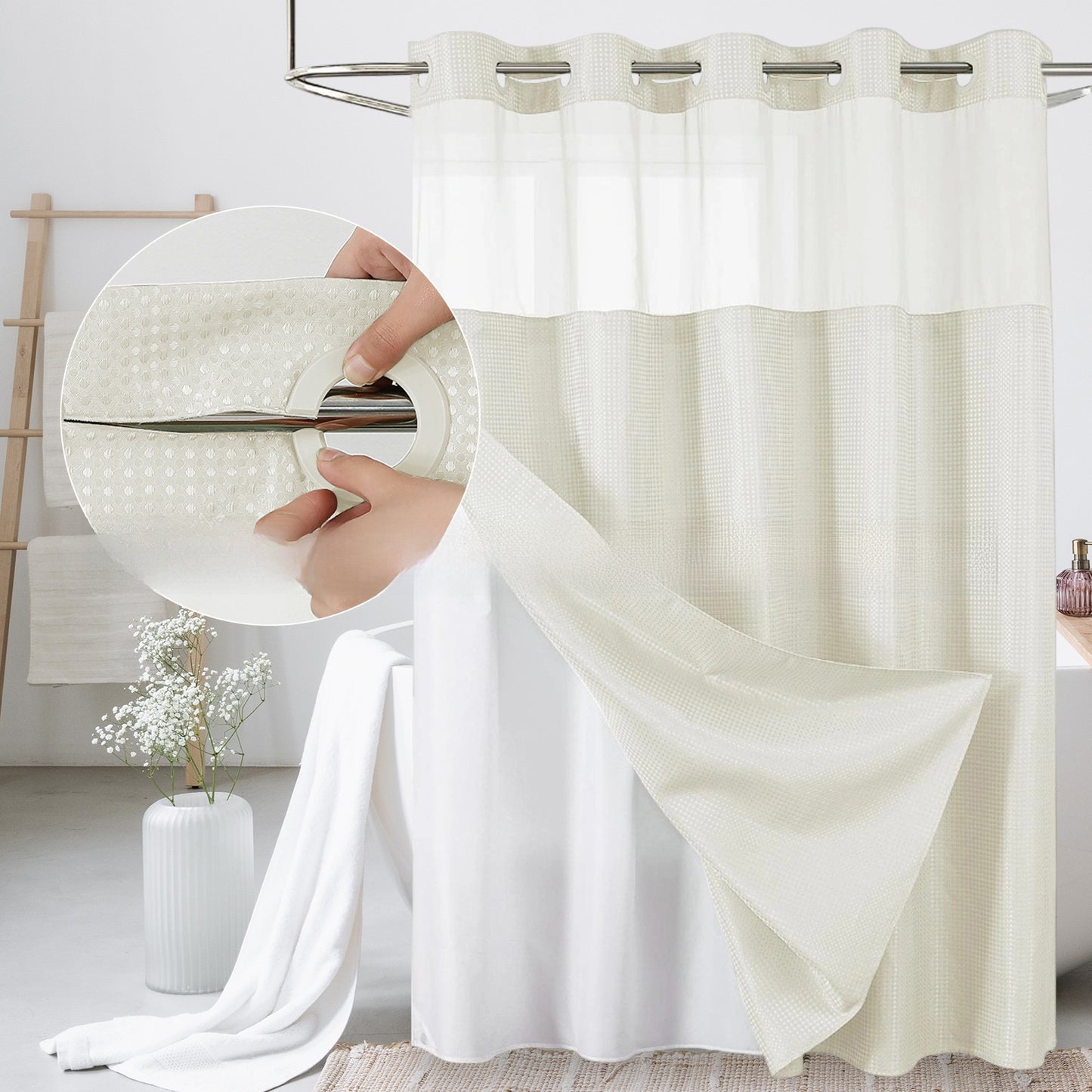 Solid-color waffle double-layer shower curtain