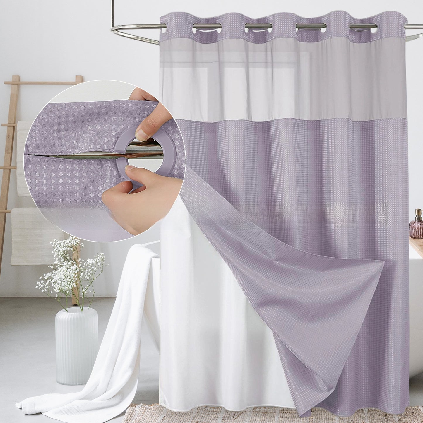 Solid-color waffle double-layer shower curtain