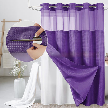 Solid-color waffle double-layer shower curtain