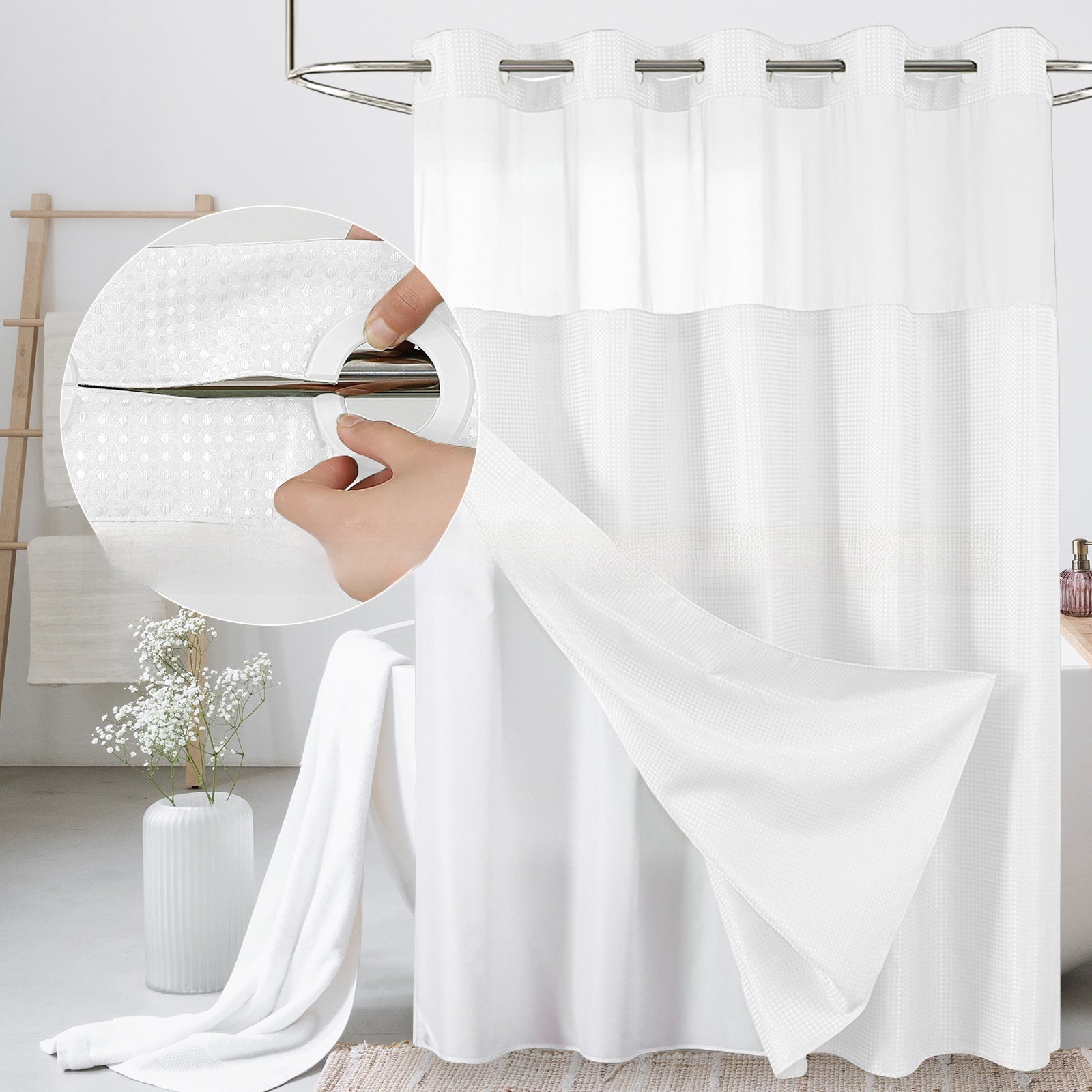 Solid-color waffle double-layer shower curtain