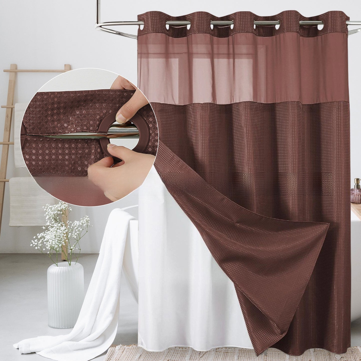 Solid-color waffle double-layer shower curtain