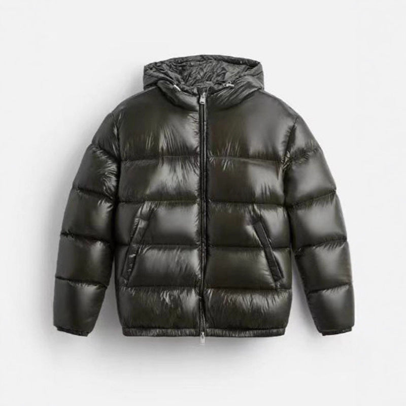 Solid color warm casual sports hooded cotton-padded jacket