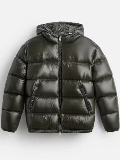 Solid color warm casual sports hooded cotton-padded jacket