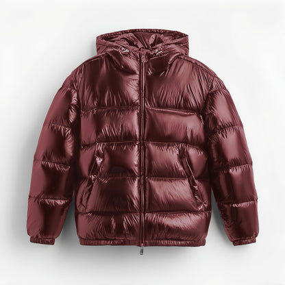 Solid color warm casual sports hooded cotton-padded jacket
