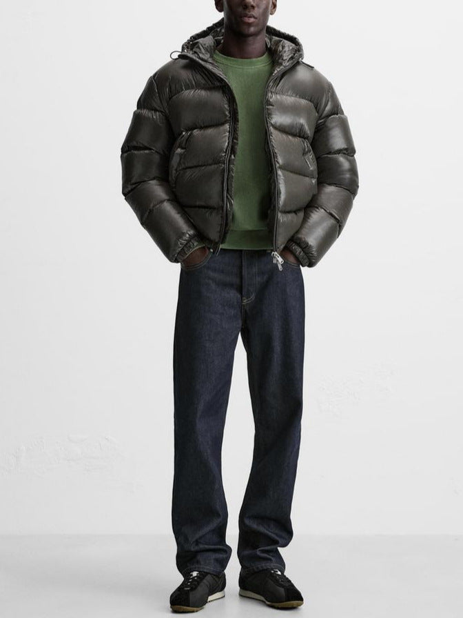 Solid color warm casual sports hooded cotton-padded jacket