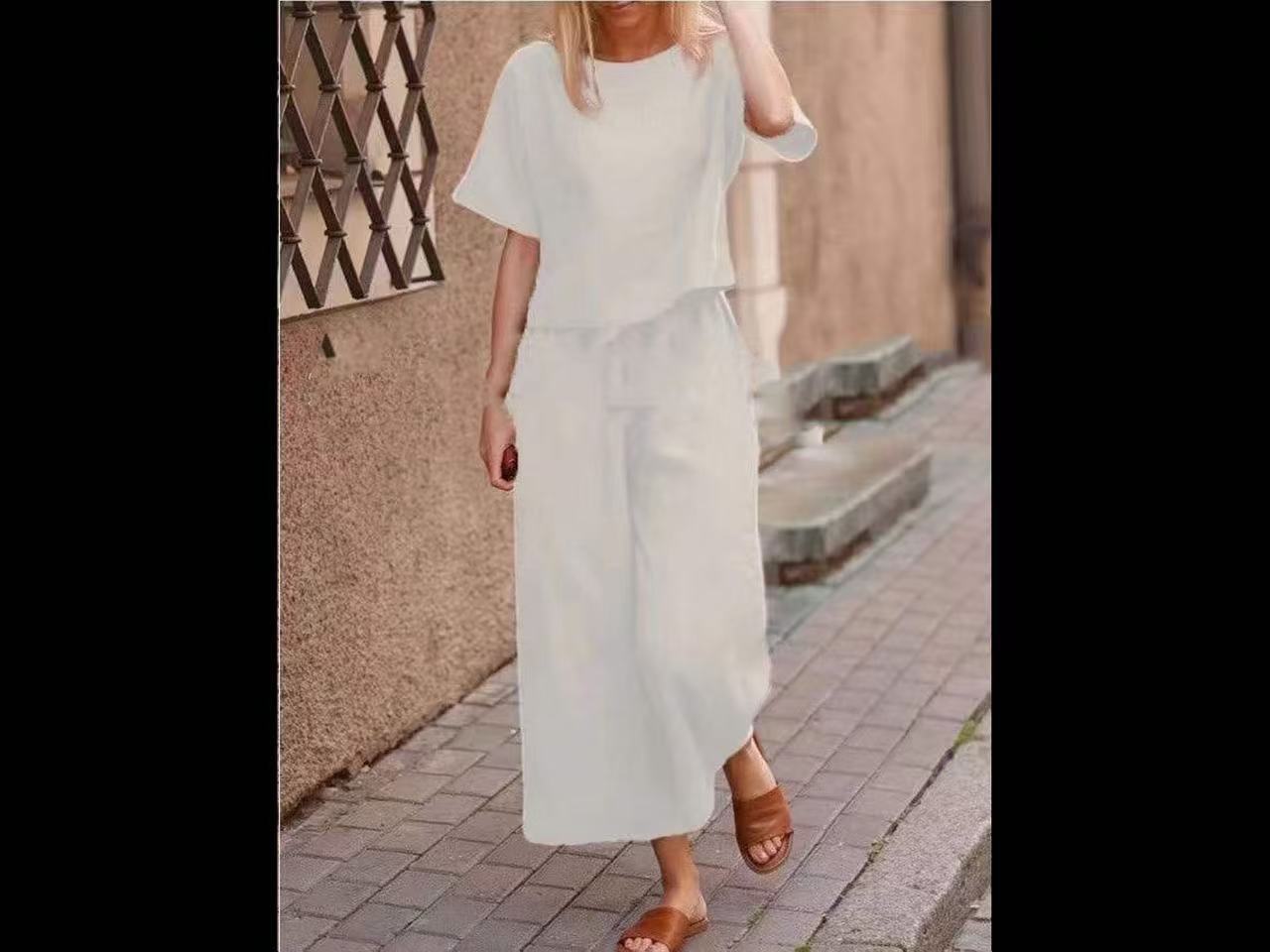 Solid Color Wide-Leg Long Pants Set Casual Two-Piece Set