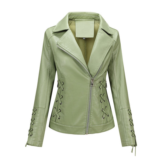 Solid-color women's leather coat