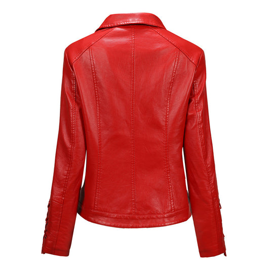 Solid-color women's leather coat