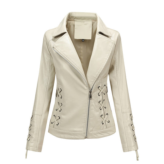 Solid-color women's leather coat