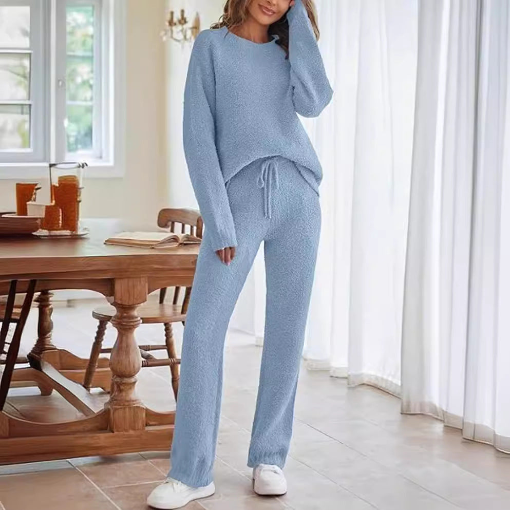 Solid Color Women's Long Sleeve Pants Suit