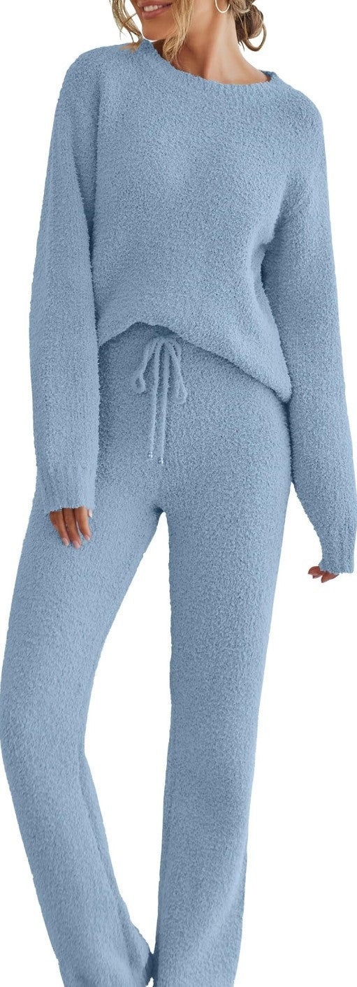 Solid Color Women's Long Sleeve Pants Suit