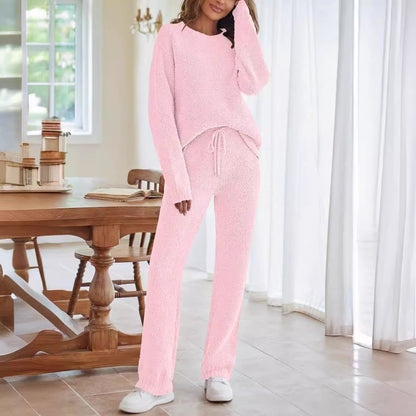 Solid Color Women's Long Sleeve Pants Suit