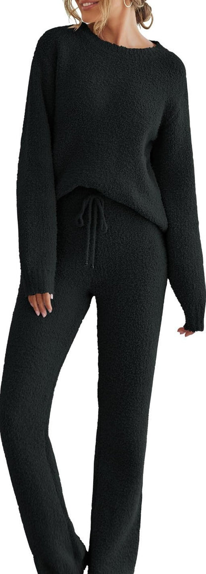 Solid Color Women's Long Sleeve Pants Suit