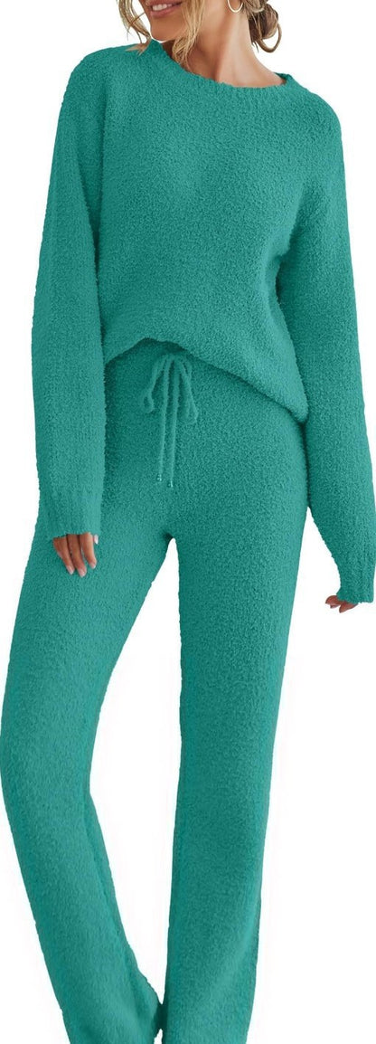 Solid Color Women's Long Sleeve Pants Suit