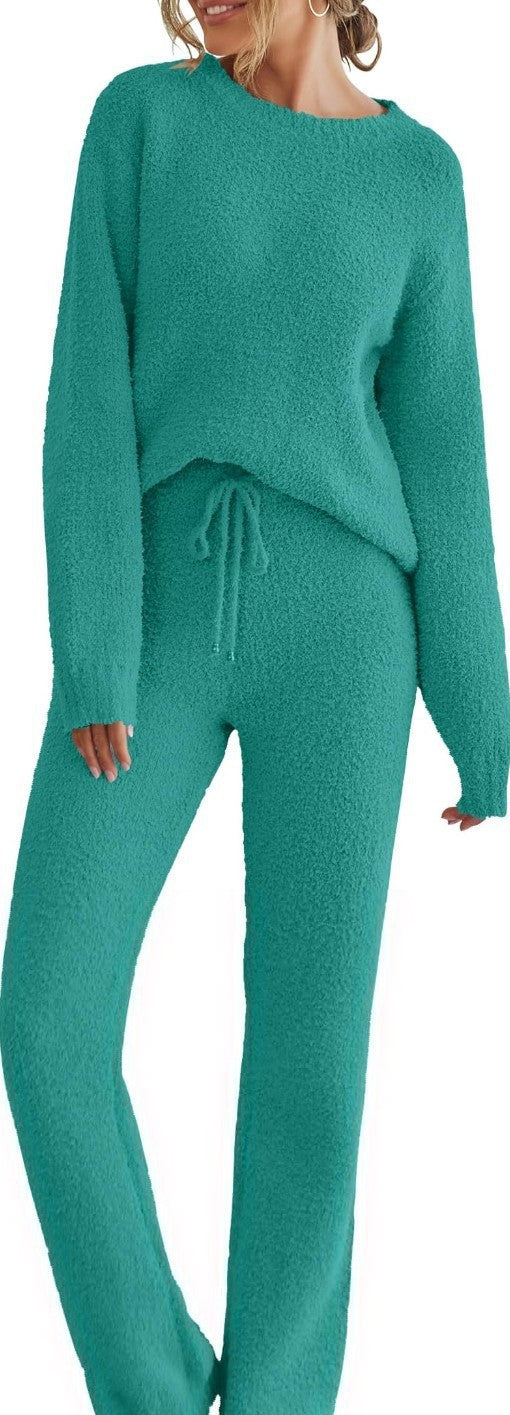 Solid Color Women's Long Sleeve Pants Suit