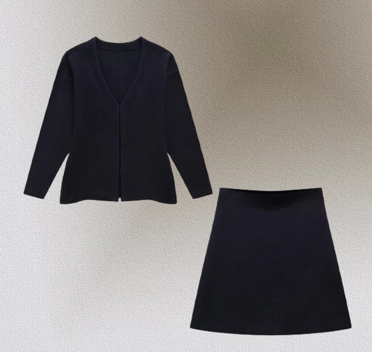 Solid Color Zipper Shirt Top and Half Hip Dress Set