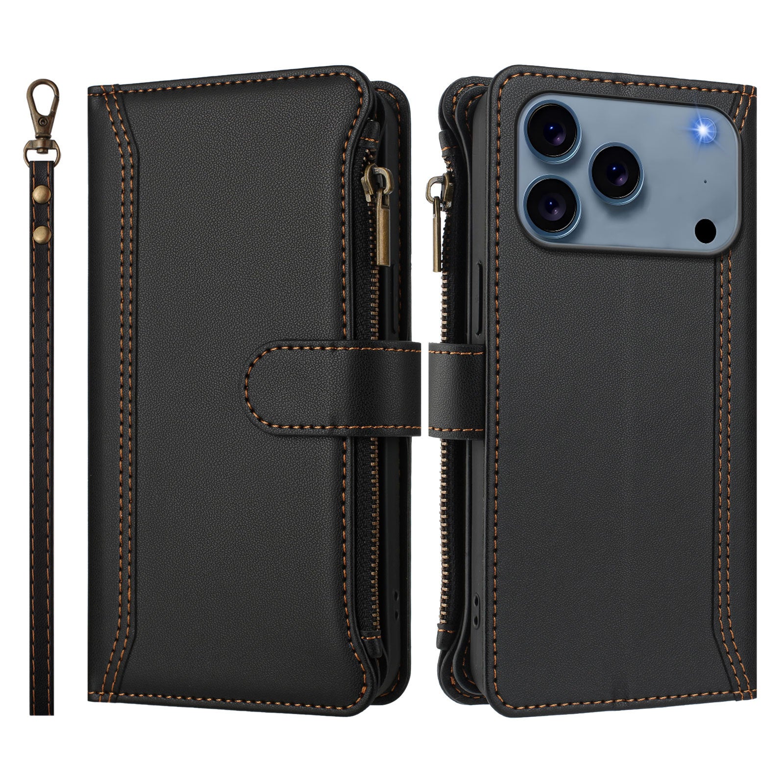 Solid Color Zipper Wallet Phone Case