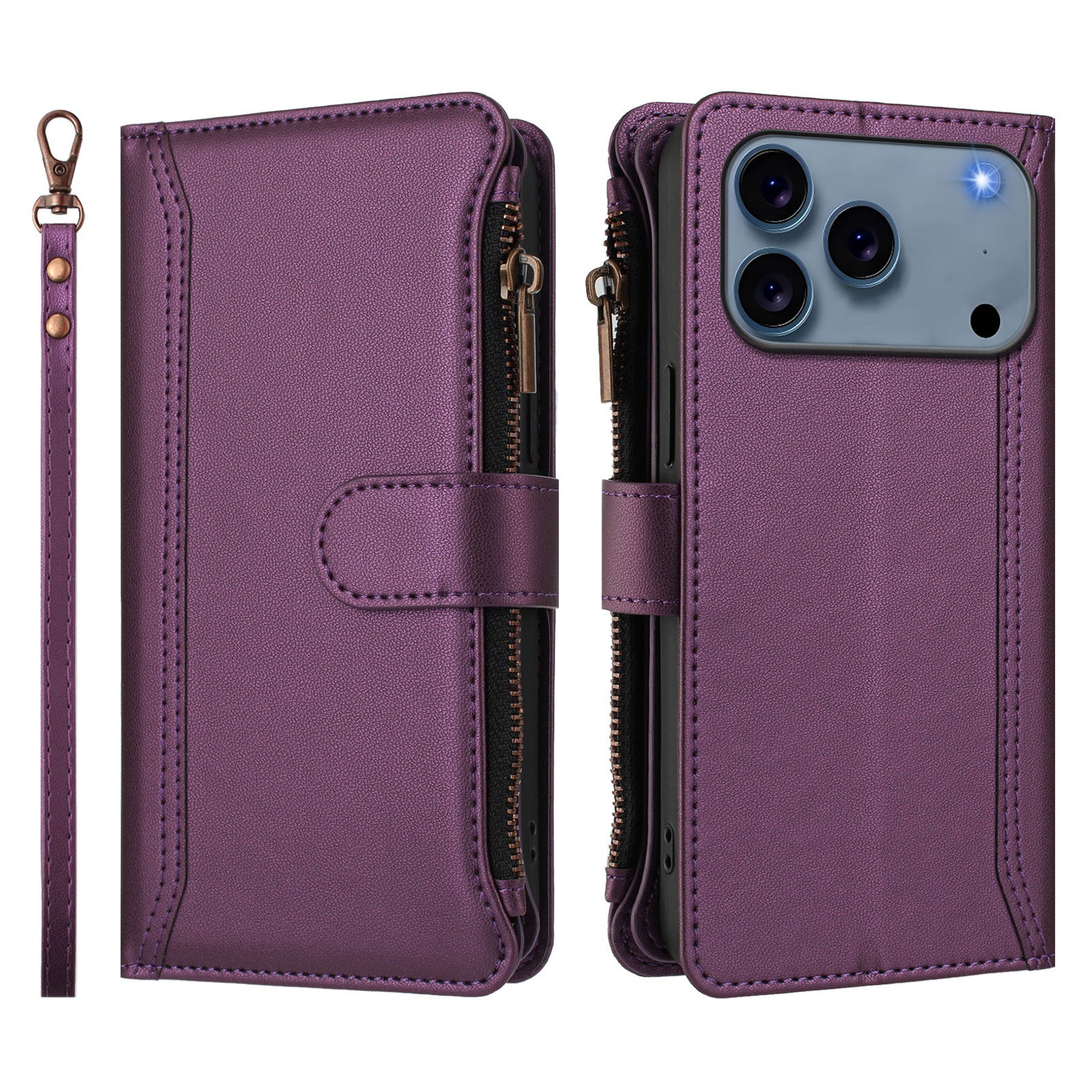 Solid Color Zipper Wallet Phone Case