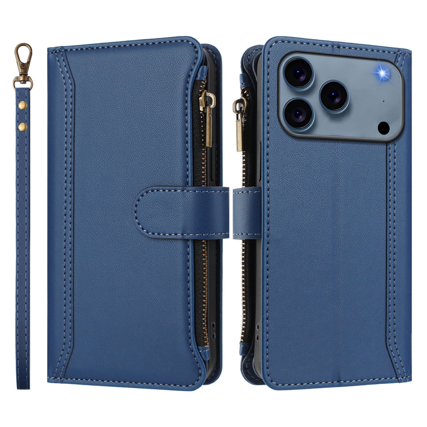 Solid Color Zipper Wallet Phone Case