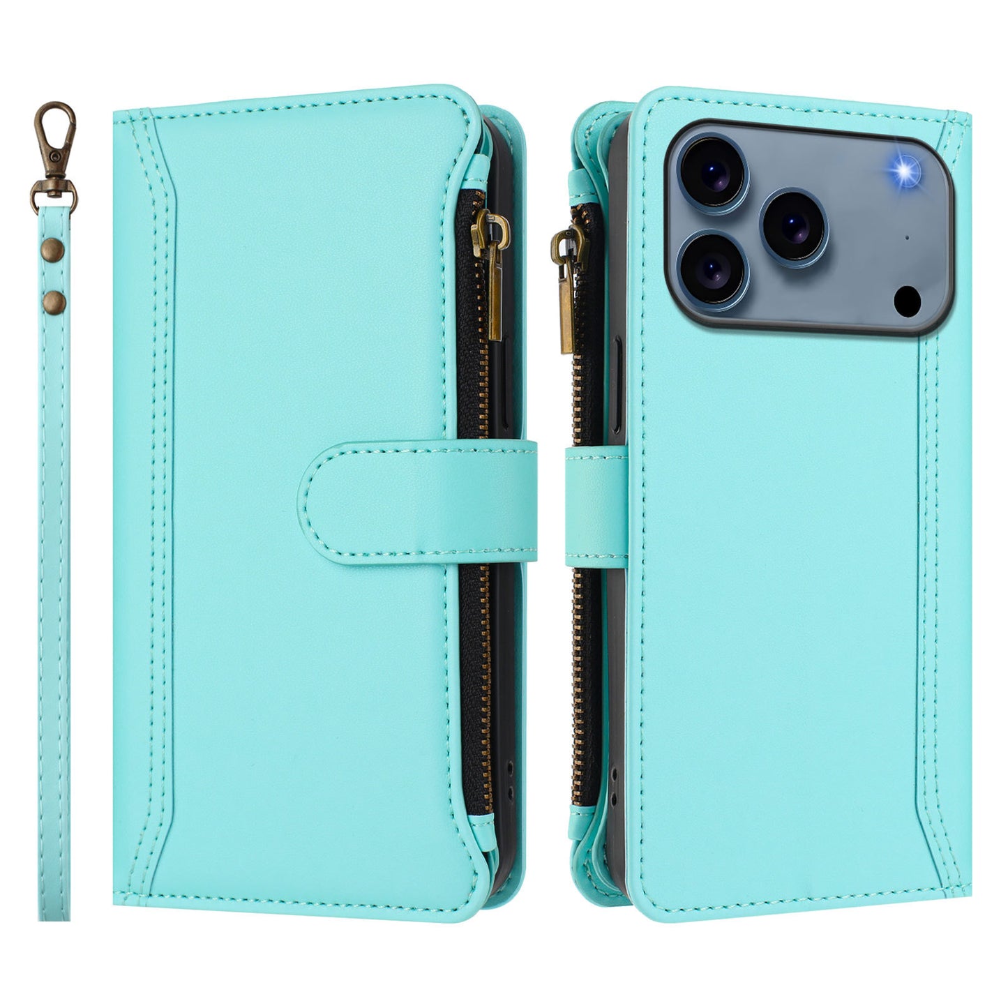 Solid Color Zipper Wallet Phone Case
