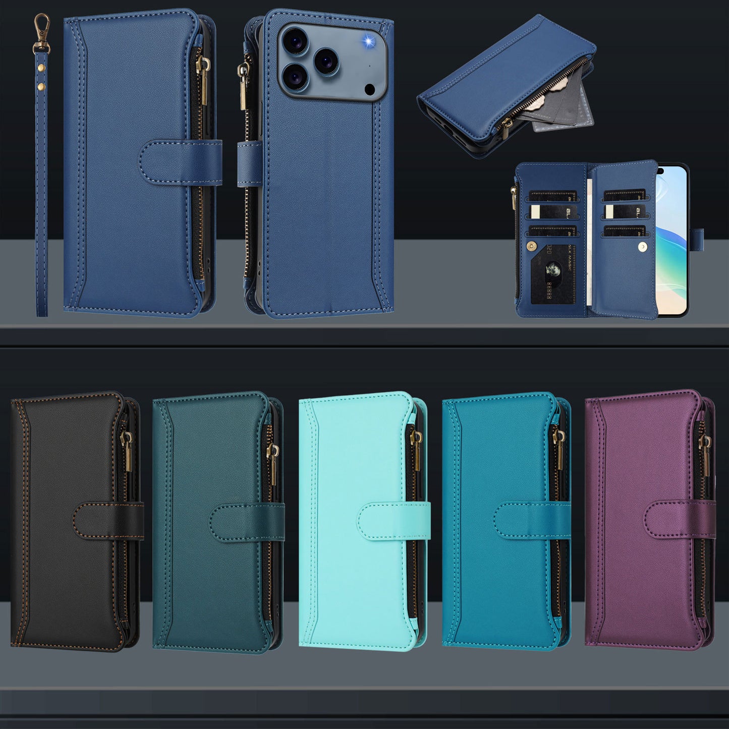 Solid Color Zipper Wallet Phone Case