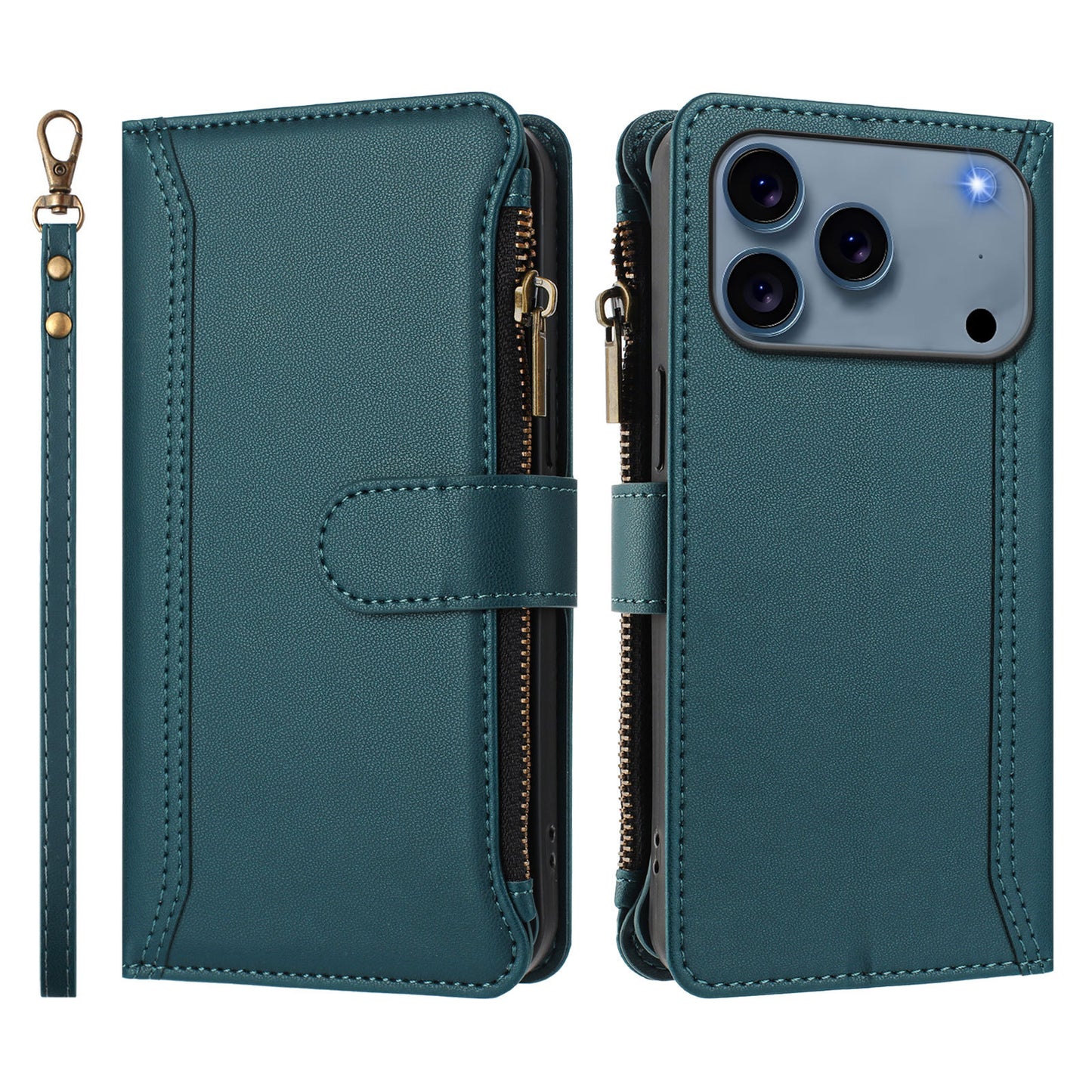 Solid Color Zipper Wallet Phone Case