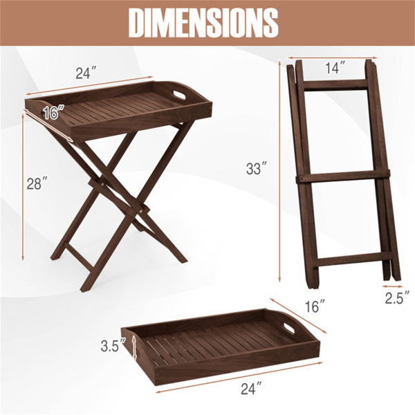 Solid teak tray table for the terrace