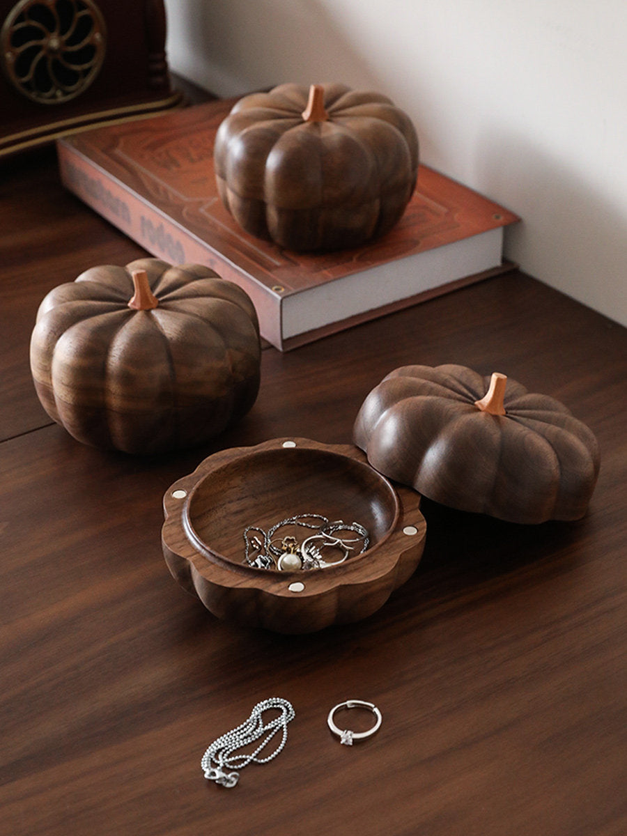 Solid Walnut Pumpkin Jewelry Storage Box