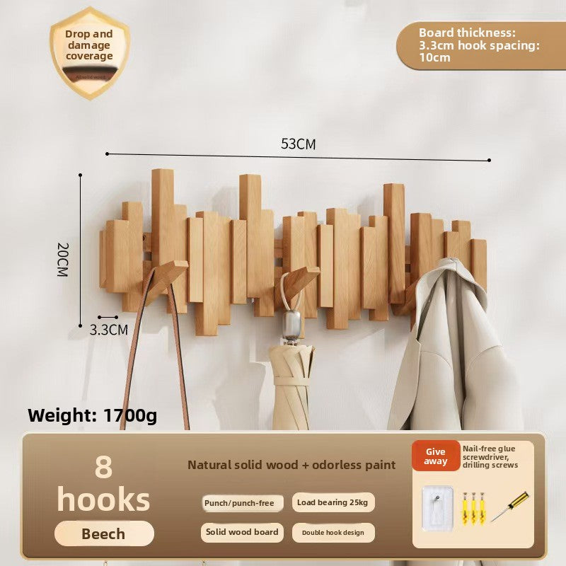 Solid Wood Adhesive Door Hook Rack for Hats and Coats