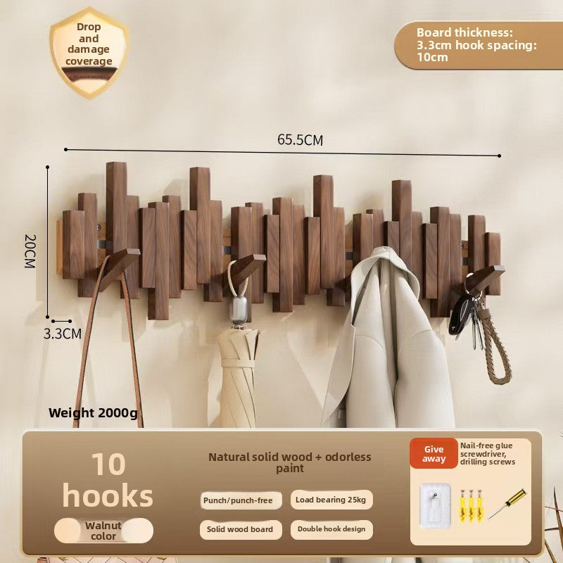 Solid Wood Adhesive Door Hook Rack for Hats and Coats