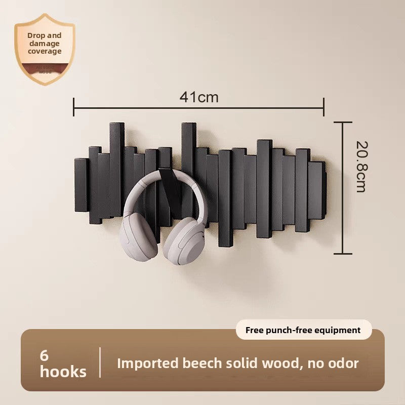 Solid Wood Adhesive Door Hook Rack for Hats and Coats